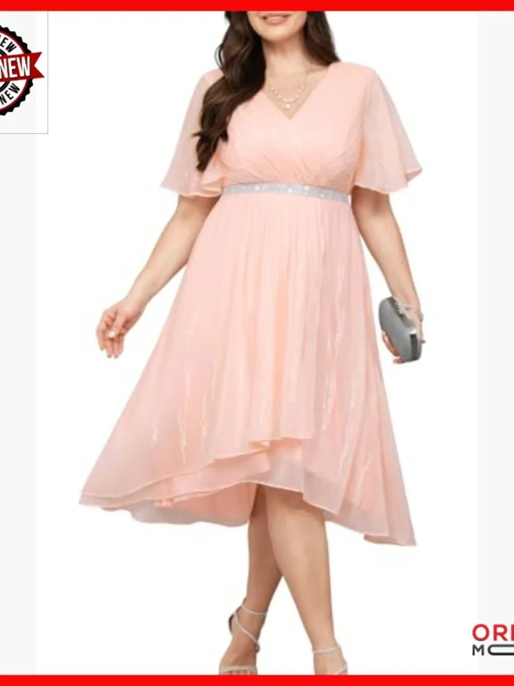Plus Size Formal Cocktail Dress High Low Pleated Wrap V Neck
